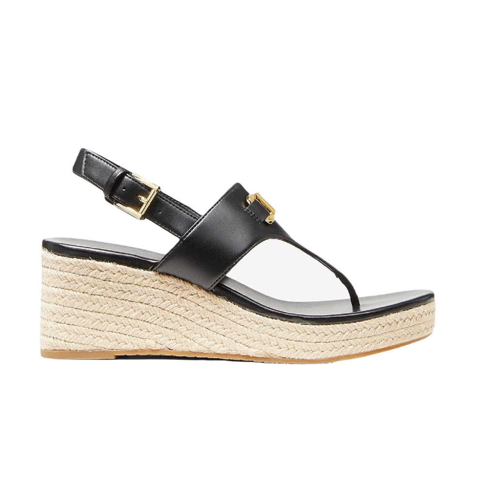 Michael Kors Camila Logo Canvas/Leather Wedge Sandal Black 6/6.5/7/7.5/9/10 Nib - Picture 2 of 3